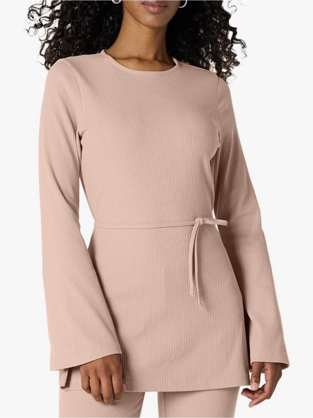 The Drop Ribbed Belted Tunic Top Warm Taupe XS Minimal Neutral Quiet Luxury NWT